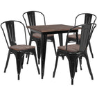 Flash Furniture 31.5" Square Black Wood Top Metal Table Set and 4 Stack Chairs-Black/Galvanized Steel, Metal, Plastic, Rubber, Wood