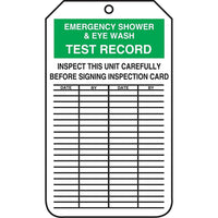 Equipment Status and Inspection Safety Tags, Emergency shower and eye wash test record, SAU707, 25 Pack-Language - English
