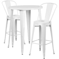 30'' Round White Metal Indoor-Outdoor Bar Table Set with 2 Cafe Barstools [CH-51090BH-2-30CAFE-WH-GG]-Metal Cafe Bar Table