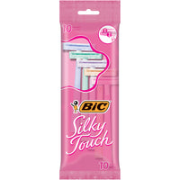 BIC Twin Select Women's Silky Touch Shavers, Assorted Colours, 10 Pack-One 10-count pack of BIC Silky Touch Disposable Razors for Women with four pastel colours: purple, pink, orange, and green