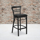 Flash Furniture HERCULES Series Black Two-Slat Ladder Back Metal Restaurant Barstool - Black Vinyl Seat - 2 Pack-Welded Joint Assembly