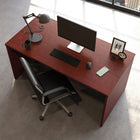 Sauder 59"W Affirm Desk - Classic Cherry- Cord management system with two desk top grommet holes keep your desk clutter free