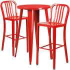 24'' Round Red Metal Indoor-Outdoor Bar Table Set with 2 Vertical Slat Back Barstools [CH-51080BH-2-30VRT-RED-GG]-Round Metal Bar Set