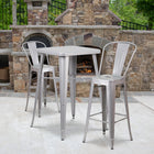 Flash Furniture 23.75" Square Silver Metal Indoor-Outdoor Bar Table Set with 2 Stools with Backs-Set Includes Table and 2 Stools