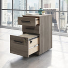 Sauder Affirm 3-Drawer Mobile Pedestal - Hudson Elm-Locking, lower drawer with full extension slides holds letter or European size hanging files