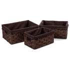 Truu Design Woven Paper Storage Baskets with Pom-Pom Liner, 11 x 15 inches, Brown-Large: 15"L x 6.5"H x 11"W / Medium: 13"L x 6"H x 9"W / Small: 11.5"L x 5.5"H x 7.25"W