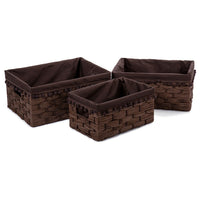 Truu Design Woven Paper Storage Baskets with Pom-Pom Liner, 11 x 15 inches, Brown-Large: 15"L x 6.5"H x 11"W / Medium: 13"L x 6"H x 9"W / Small: 11.5"L x 5.5"H x 7.25"W