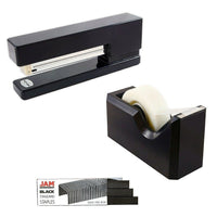 JAM Paper Office & Desk Sets, Tape Dispenser Stapler Pack of Staples, Black (33758BK)-Colour: Black
