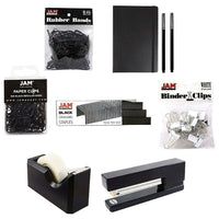 JAM Paper Complete Desk Kit, Black (338756Cbk)-Includes notebook, pens, binder clips, staples, paper clips, rubber bands, tape dispenser, and a stapler