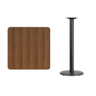 Flash Furniture 30" Square Walnut Laminate Table Top with 18" Round Bar Height Table Base-Walnut Laminate Top