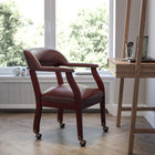 Flash Furniture Oxblood Vinyl Luxurious Conference Chair with Accent Nail Trim & Casters-Brass Nailhead Trim