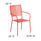 Flash Furniture Coral Indoor-Outdoor Steel Patio Arm Chair with Square Back-Plastic Floor Glides