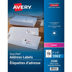 Avery Easy Peel Address Label, 2" x 4"; 10/sheet; 2500 Pack-TruBlock retangular white mailing labels