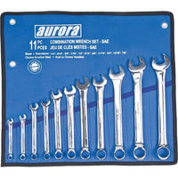 Aurora Tools Combination Wrench Set, S.A.E., 11-Piece-Chrome vanadium steel for strength and durability