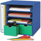 Pacon Classroom Keepers Management Centre, Blue (PAC001331)-Made of sturdy corrugated boxes, the Management Center is blue in colour with two green pull out drawers.