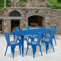 Flash Furniture 31.5'' x 63'' Rectangular Blue Metal Indoor-Outdoor Table Set with 6 Stack Chairs (ET-CT005-6-30-BL-GG)-Galvanized Steel, Metal, Rubber
