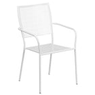 Flash Furniture White Indoor-Outdoor Steel Patio Arm Chair with Square Back-Stacks up to 8 Chairs High