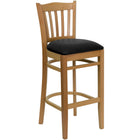 Flash Furniture HERCULES Series Vertical Slat Back Natural Wood Restaurant Barstool - Black Vinyl Seat-800 lb. Weight Capacity