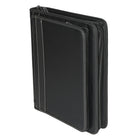 Roots Deluxe 2-Way Zip Binder, Black-Large 2-way zipped section opens to feature 1 ID mesh window and 1 zipped gusset pocket