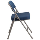 Flash Furniture HERCULES Premium Curved Triple Braced & Double Hinged Navy Fabric Metal Folding Chair-2.5'' Thick Foam Padded Seat