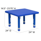 Flash Furniture 24" Square Blue Plastic Height Adjustable Activity Table Set with 2 Chairs-220 lb. Static Load Capacity