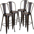 Flash Furniture Commercial Grade 30" High Distressed Copper Metal Indoor-Outdoor Barstool with Back-Curved Back with Vertical Slat