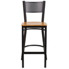 Flash Furniture HERCULES Series Black Grid Back Metal Restaurant Barstool - Natural Wood Seat-Metal Barstool