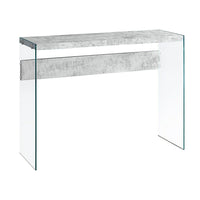 Monarch Specialties 3232 Accent Table - 44"L/Grey Cement/Tempered Glass-Particle board surface with tempered glass legs