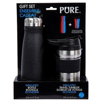 PURE Drinkware Water Bottle and Coffee Tumbler Set, 17 oz, Black-Volume: bottle holds up to 17 oz (500ml) / tumbler holds up to 12 oz (355ml) of any beverage