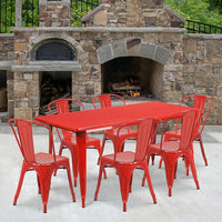 Flash Furniture 31.5'' x 63'' Rectangular Red Metal Indoor-Outdoor Table Set with 6 Stack Chairs (ET-CT005-6-30-RED-GG)-Galvanized Steel, Metal, Rubber