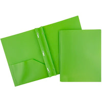 JAM Paper Plastic POP Two Pocket Clasp School Folder with Prong Clip Fasteners, Lime Green, 12 Pack (313525325ug)-1.2 lbs