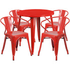 30'' Round Red Metal Indoor-Outdoor Table Set with 4 Arm Chairs (CH-51090TH-4-18ARM-RED-GG)-Indoor Outdoor Sets