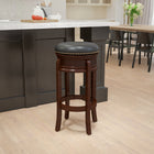 Flash Furniture 29" High Backless Wood Barstool with Carved Apron & Black Leather Swivel Seat - Cappuccino-Backless Design