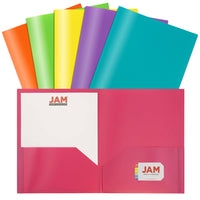 JAM Paper Plastic 2 Pocket School POP Folders, Assorted Fashion Colours, 6 Pack-Fashion Color Plastic Folders