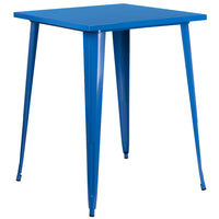 Flash Furniture 31.5" Square Blue Metal Indoor-Outdoor Bar Height Table-Metal Cafe Bar Table