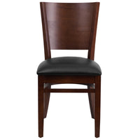 Flash Furniture Lacey Series Solid Back Walnut Wood Restaurant Chair - Black Vinyl Seat-Wood Dining Chair