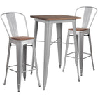 Flash Furniture 23.5" Square Silver Wood Top Metal Bar Table Set and 2 Stools-Silver/Galvanized Steel, Metal, Plastic, Rubber, Wood