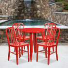 24'' Round Red Metal Indoor-Outdoor Table Set with 4 Vertical Slat Back Chairs [CH-51080TH-4-18VRT-RED-GG]-24"W x 24"D x 29"H