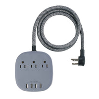 Basic Tech Universal Power Strip - 4 USB Ports and 3 AC Outlets - Grey-Indoor use