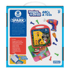 Educational Insights Design & Drill ABCs & 123s - Multicolor-Includes: Design & Drill board, kid-friendly power drill, hand-held screwdriver, 50 colorful bolts, 10 double-sided number cards, and 26 alphabet cards. Alphabet cards feature uppercase letters and an image of an animal beginning with that letter. Number cards feature numbers 1-10 and an object with the corresponding number of spaces to drill. Drill requires 3 AAA batteries (not included). Drill patent pending
