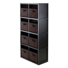 Winsome Timothy 9-Piece Wainscoting Panel Shelf with 8 Fabric Baskets, 4 x 2 Cube, Chocolate-Each Cube inner dimension is 12.05"W x 11.54"H
