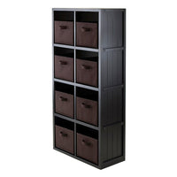 Winsome Timothy 9-Piece Wainscoting Panel Shelf with 8 Fabric Baskets, 4 x 2 Cube, Chocolate-Each Cube inner dimension is 12.05"W x 11.54"H