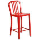 Flash Furniture 24" High Red Metal Indoor-Outdoor Counter Height Stool with Vertical Slat Back-500 lb. Weight Capacity