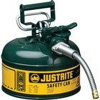 Justrite Type II AccuFlow Safety Cans, 5/8" x 9 1/2" x 11", Green-AccuFlow™ exclusive Safe-Squeeze® trigger mechanism allows for smooth flow and accurate pouring