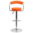 Flash Furniture Contemporary Vinyl Adjustable Height Barstools with Arms & Chrome Base - Orange - 2 Pack-Low Back Design