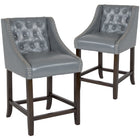 Flash Furniture Carmel Series 24" High Transitional Tufted Walnut Counter Height Stool - Light Grey Leather - 2 Pack-Light Grey LeatherSoft Upholstery