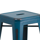 Flash Furniture Commercial Grade 24" High Backless Distressed Antique Metal Indoor-Outdoor Counter Height Stool - Blue-Backless Design
