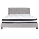 Flash Furniture Riverdale King Size Tufted Upholstered Platform Bed with Pocket Spring Mattress - Light Grey Fabric-King Platform Bed and Mattress Set