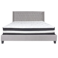 Flash Furniture Riverdale King Size Tufted Upholstered Platform Bed with Pocket Spring Mattress - Light Grey Fabric-King Platform Bed and Mattress Set