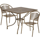 35.5'' Square Gold Indoor-Outdoor Steel Patio Table Set with 2 Round Back Chairs [CO-35SQ-03CHR2-GD-GG]-Gold Powder Coat Finish